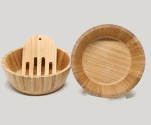 Wholesale Natural living decorative unique bamboo wood salad bowl with 2 server utensils from china suppliers