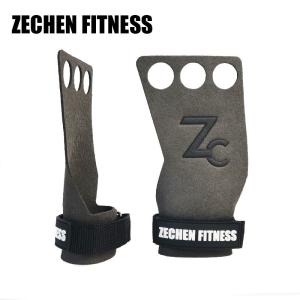 Wholesale Microfiber Leather 3 Hole Hand Grips Crossfit OEM Palm Pull Up Gym Safety Support Grey from china suppliers