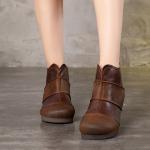 S074 Autumn and winter new female short boots retro handmade leather leather