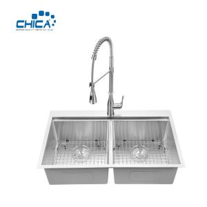 Wholesale Stainless Steel Corner Sink Quality Control Procedure Double Bowl Handmade House Kitchen Sinks from china suppliers