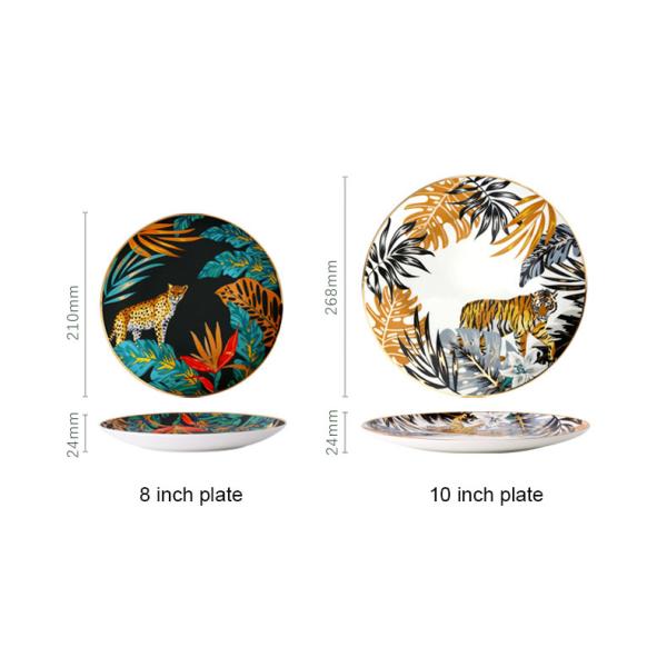 Jungle Animal Pattern Ceramic Plate Set Round European Style For Home Party