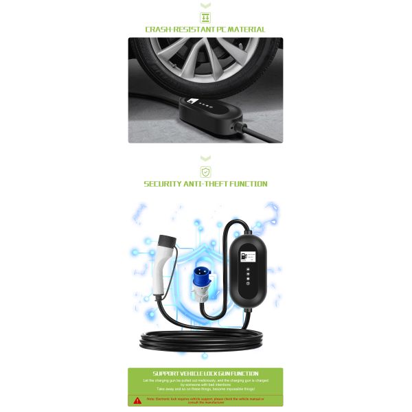 7kW Type 2 Portable EV Charger 8A-32A Adjustable 32A IP65 Weatherproof