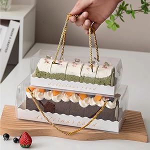 Christmas Rope Handle Clear Roll Cake Boxes - Stack