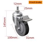 Medium Duty Zinc Coating Industrial Caster Wheels 4 Inch 110kg Threaded TPE