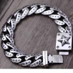 Sterling Silver Heavy Chunky Cuban Curb Link Engraved Stars Mens Bracelet