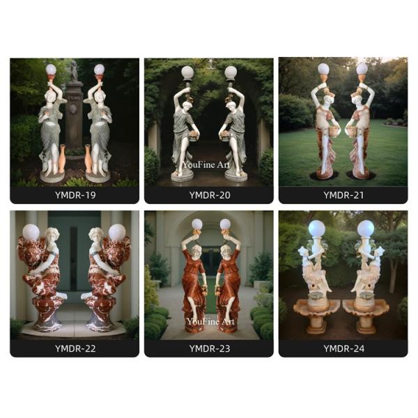 High Quality Natural Stone Marble Lady Statue With Lamp