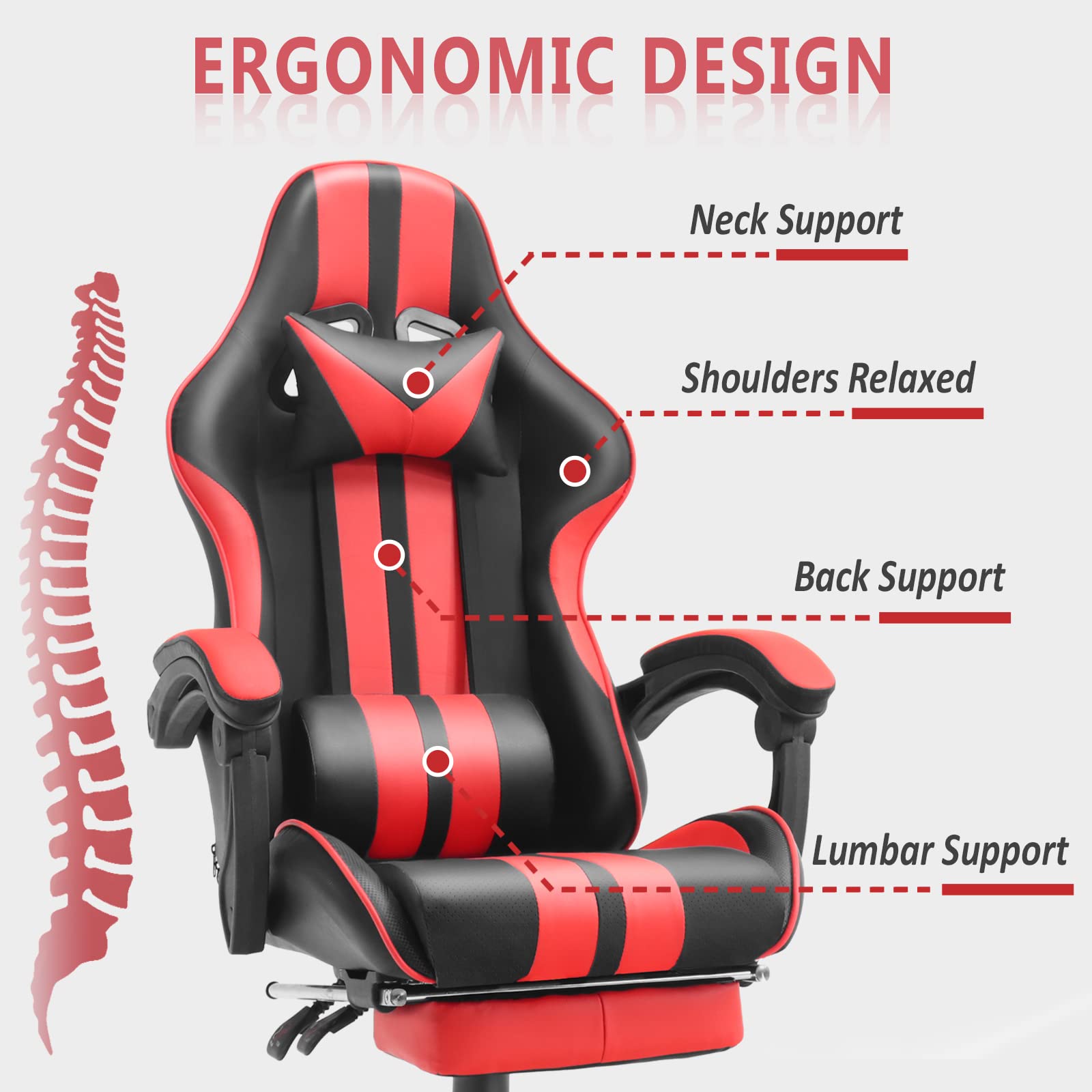 Mail Packing Ergonomic Racing Style Gaming Chair with Headrest and Lumbar Support