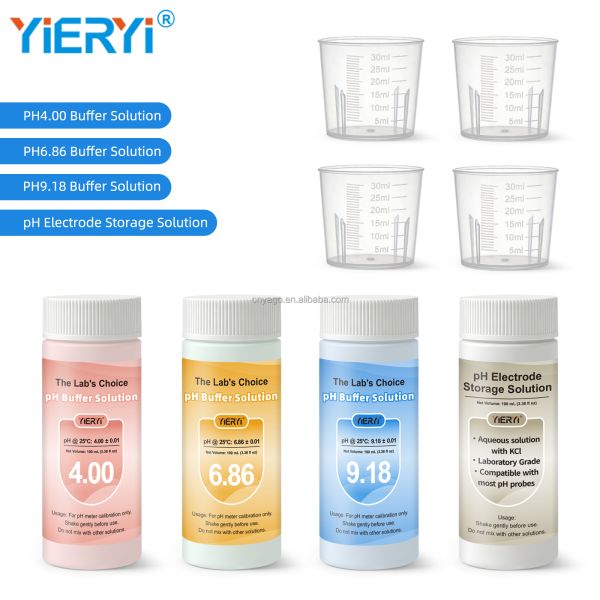 Lab-Grade pH Meter Calibration Kit complete set with color-coded buffer solutions