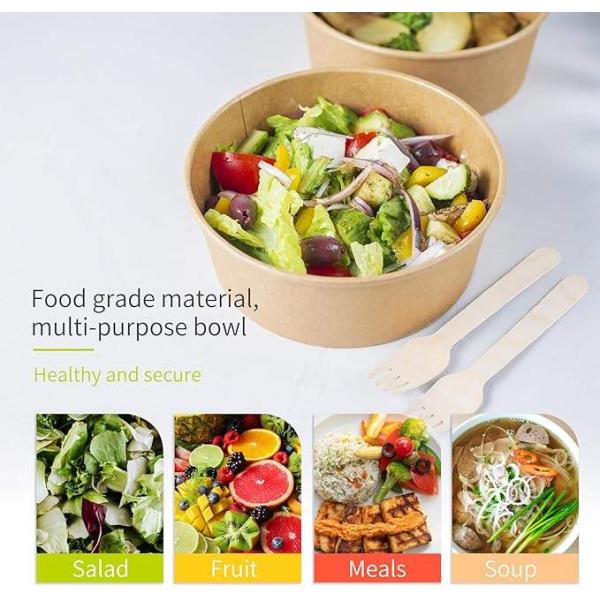 Custom Printing Food Packing Round Kraft Take Away Salad Paper Bowl Disposable Paper Bowls With Lid