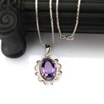 925 Sterling Silver 10mmx14mm Amethyst Cubic Zirconia Pendant and Silver Chain