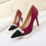 8333-5 Sexy Pointed Toe Color Matching High Heels Rhinestones Were Thin Beaded