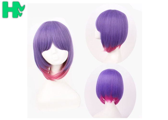 Party Purple Synthetic Cosplay Wigs With Ponytails Non Flammable