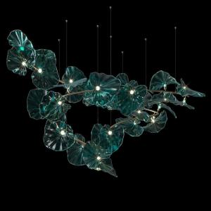 Wholesale Large Glass Emerald Lotus Leaves Shape Chandelier For Staircase Hotel Lobby from china suppliers