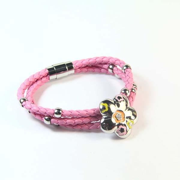Europ American Fashion Trendy Stainless Steel Geniune PU Leather Bracelet Bangle