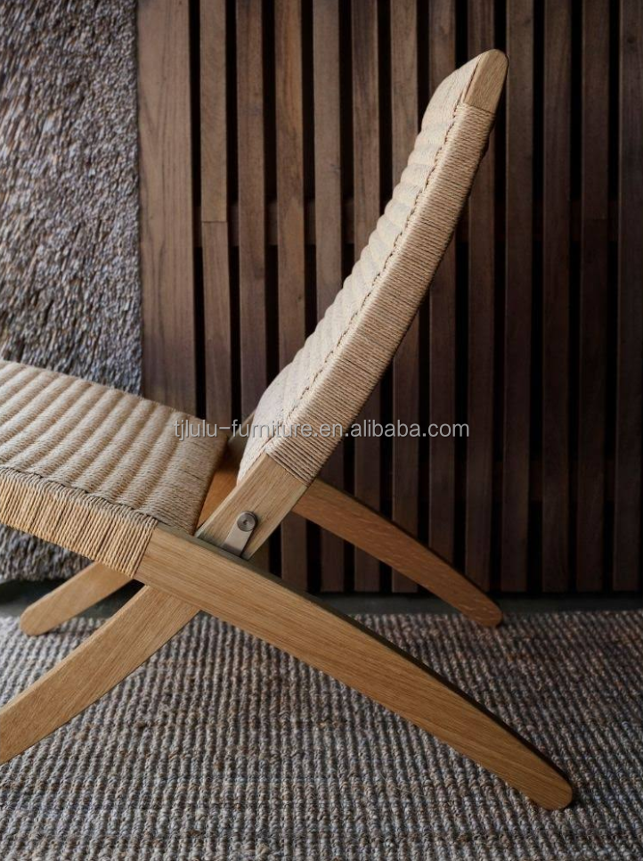 Dining Chair Nordic Lounge Solid Wood Chair Design Classical Woven Rope Non-Foldable