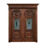 Swing Double Solid Wood Entrance Doors 2.1m Height 6 Layer Painting