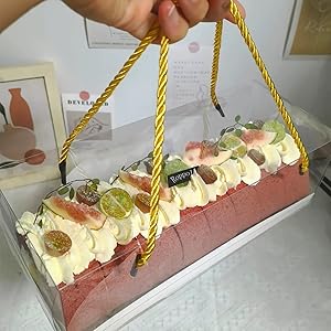 Christmas Rope Handle Clear Roll Cake Boxes - Rope Handle