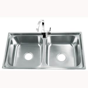 Wholesale 50/50 Split Basin Double Bowl SS Kitchen Sink With Faucet Electroplated from china suppliers