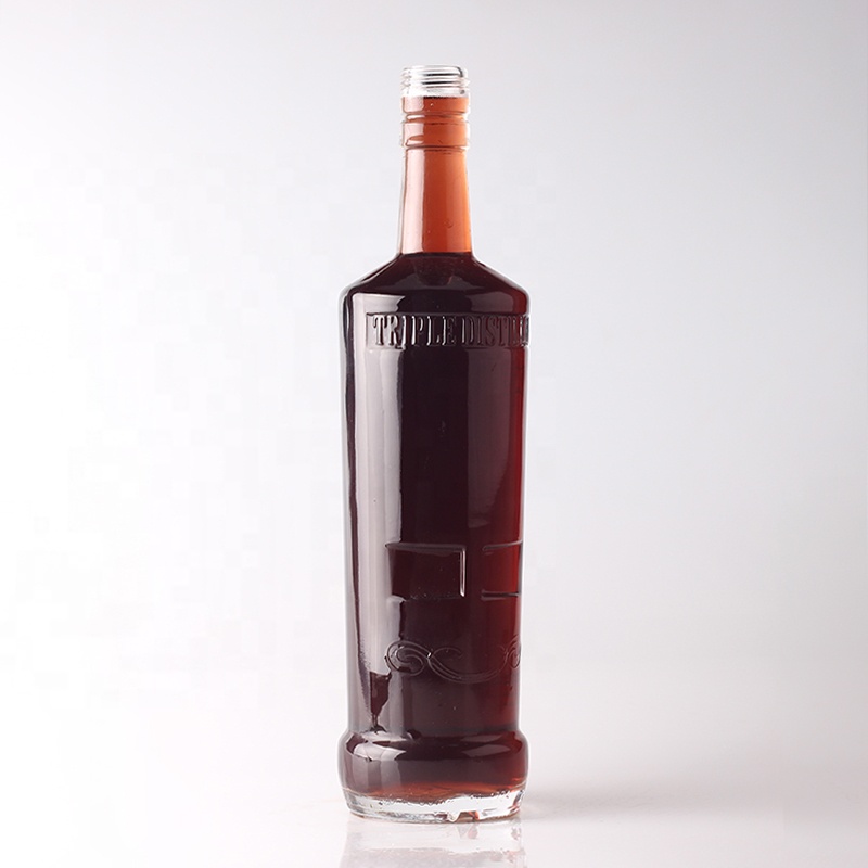 Engraved Tequila Glass Bottle at 750ml 1 Liter with Round Shape and Cork Sealing Type