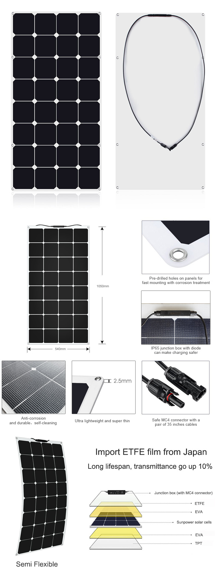 IP65 Waterproof 100w Foldable FacialMono Solar Panel For Outdoor Adventures