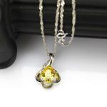 925 Silver Wave Chain Necklace and Citrine Cubic Zircon Pendant (PSJ0431)