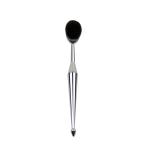 Silver Oval Makeup Brush Set Full Face Synthetic Bristle Plastic Handle