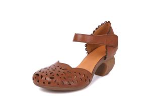 Wholesale S296 Spring New Products Original Handmade Leather Velcro Single Shoes Hollow Retro Casual Round Toe Wedge Shoes from china suppliers