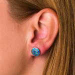 925 With Sterling Silver Vintage Greek Key Blue Meander Opal Spiral Stud