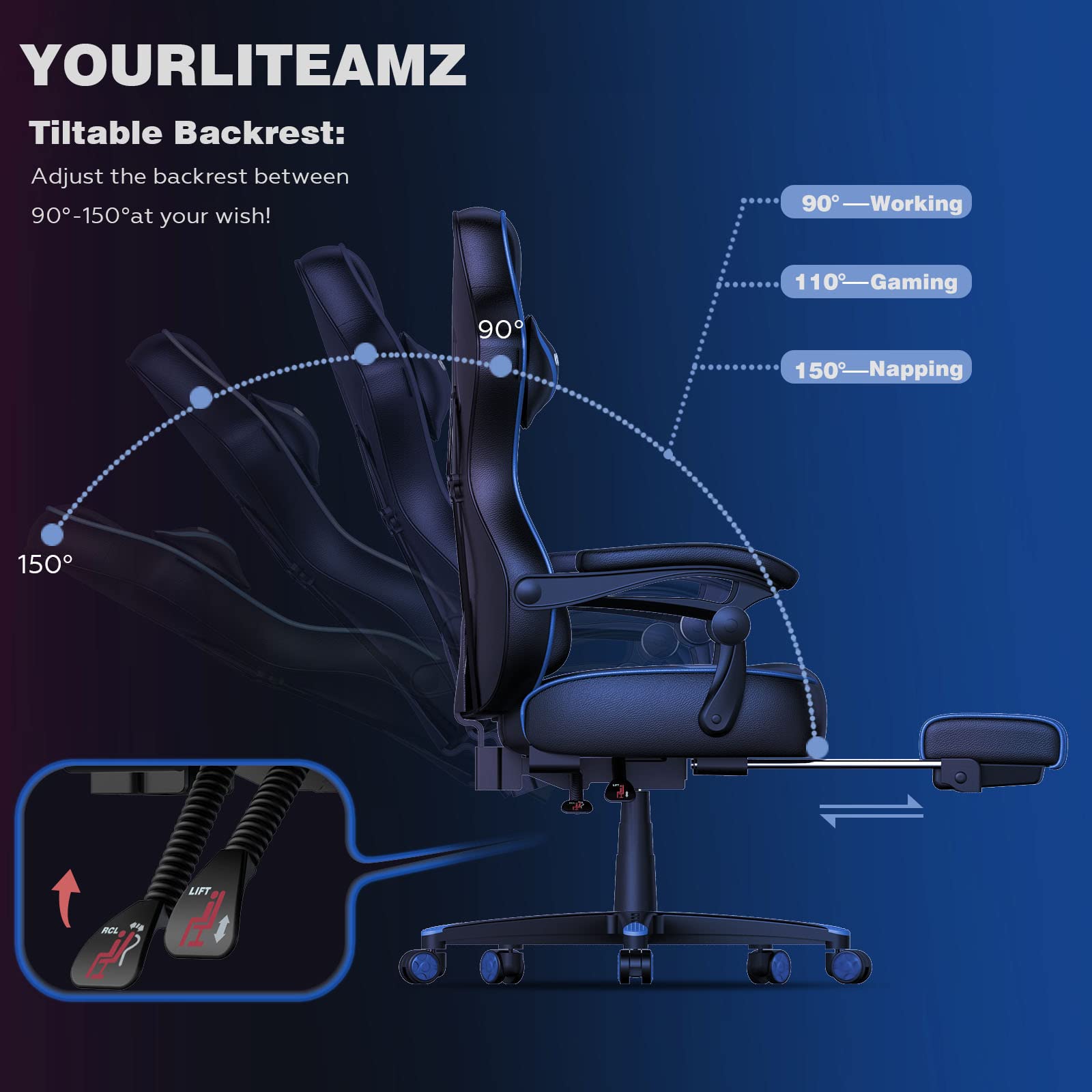 Functional Mechanism Alinunu Gaming Chair with Footrest Headrest and Lumbar Support