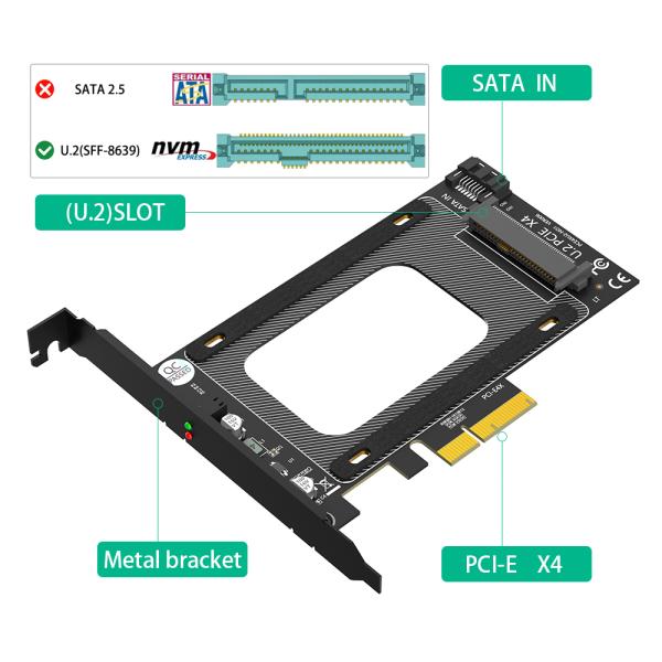 PCI-E 4X to U.2 SFF-8639 Adapter Card 140x120mm for U.2 SSD