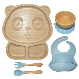 China BPA Free Silicone Baby Feeding Set Divided Suction Bamboo Silicon Baby Plate MHC on sale