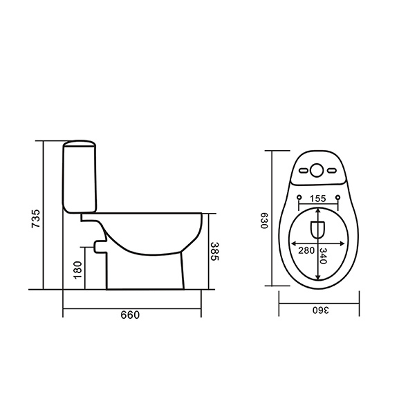 Universal Two Piece Toilets Compact Washdown WC Water Efficient Orin OR831 For Bathroom