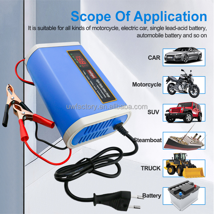 15W/10W/7.5W/5W Automatic Identification Quick Charging Battery Charger for Motorcycle Car Storage Lead Acid Battery