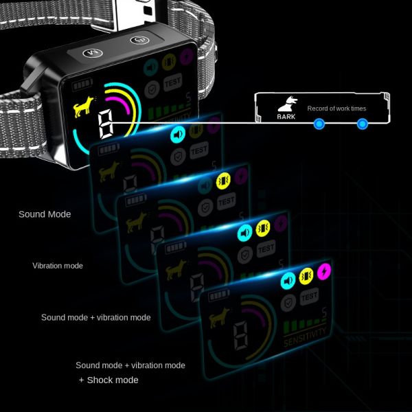 M Intelligent Rechargeable Eco-friendly Plastic Dog Training Collar LCD Color Screen Waterproof IP67 Long Battery Life Bark Stop