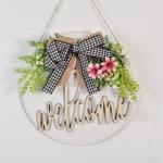 Brown Round Wooden Welcome Sign For Front Door , Wooden Crafts Supplies