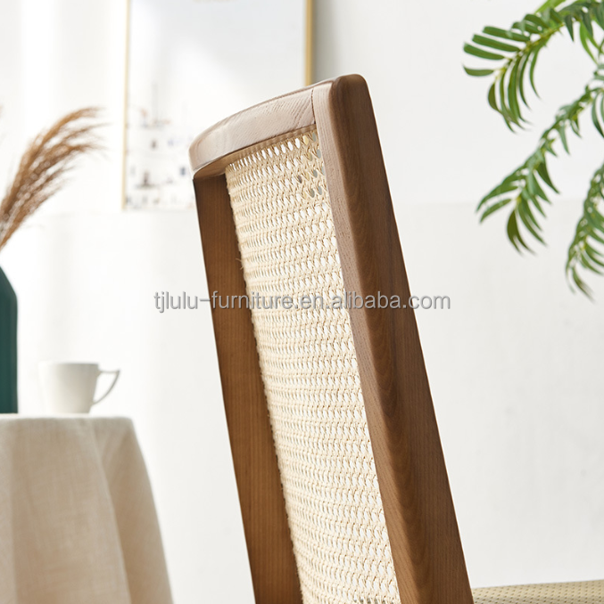 Restaurant Furniture Rattan Chair with Ash Wood Frame and Upholstered Seat