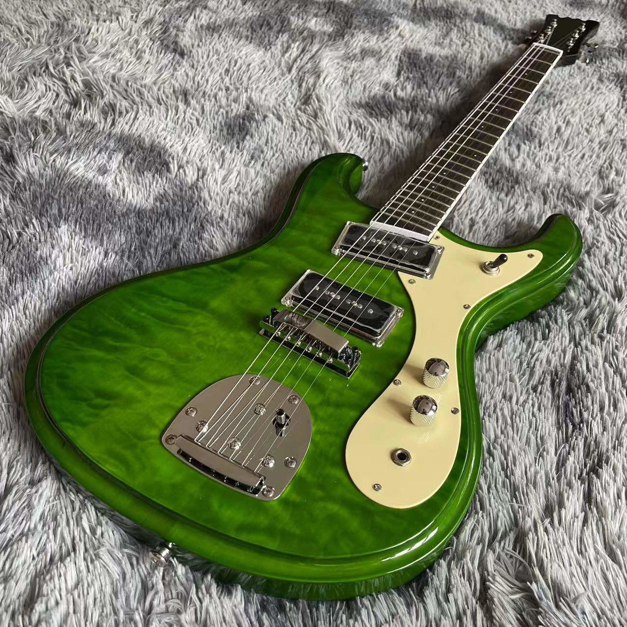 Custom Mosrite Electric guitar JRM Johnny Ramone Guitar with Water Ripple in Green Color