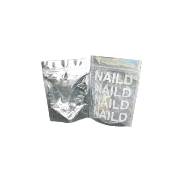 Plastic Holographic Foil Pouch Cosmetic Packaging Bag Mylar Glitter / Nail