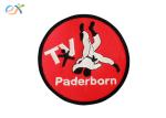 Red Bottom Iron On Embroidered Sports Patches Polyester Material Round Shape