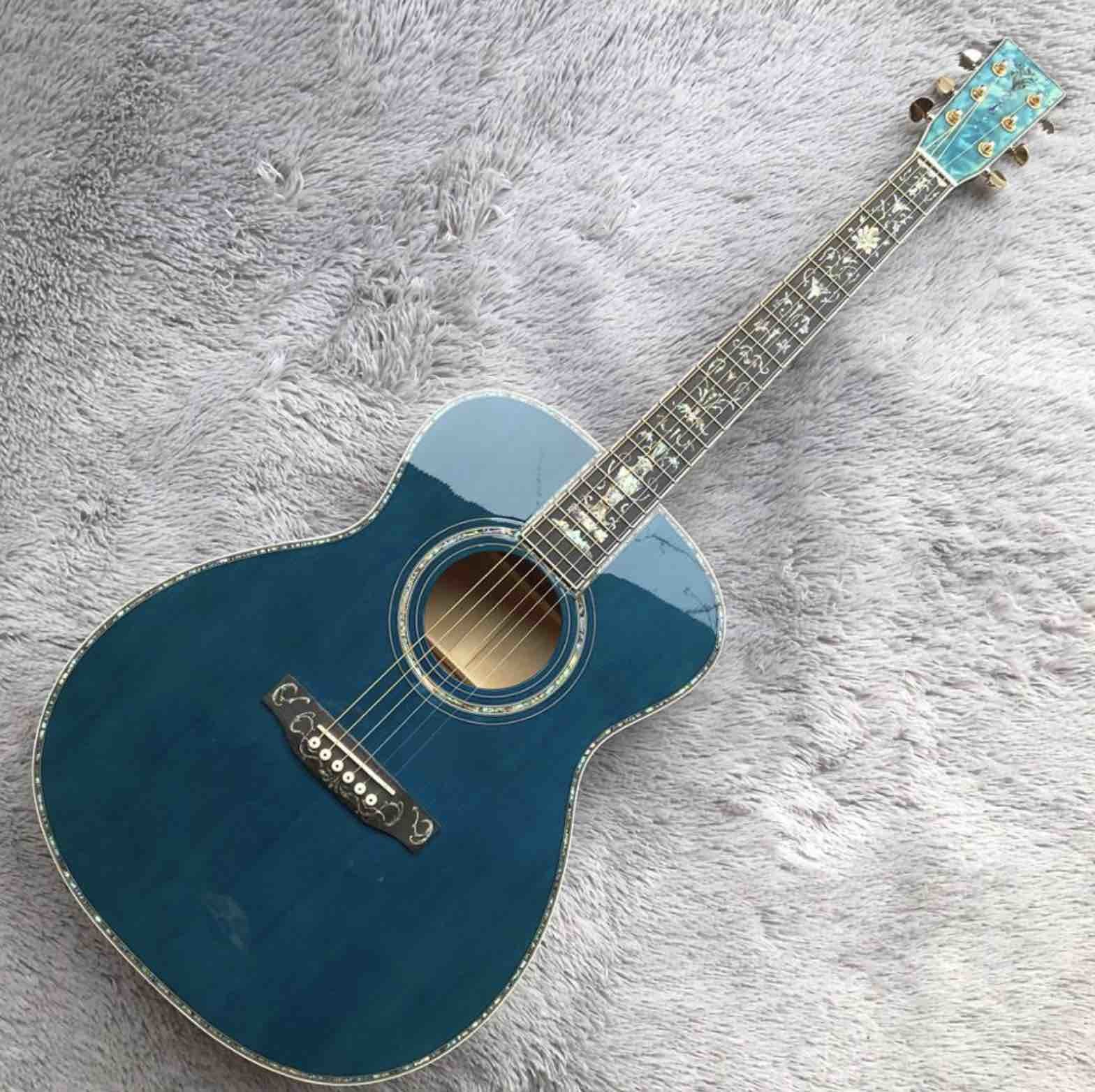 Solid Spruce Top Abalone OM Style Acoustic Guitar with Burst Maple Body Ebony Fingerboard