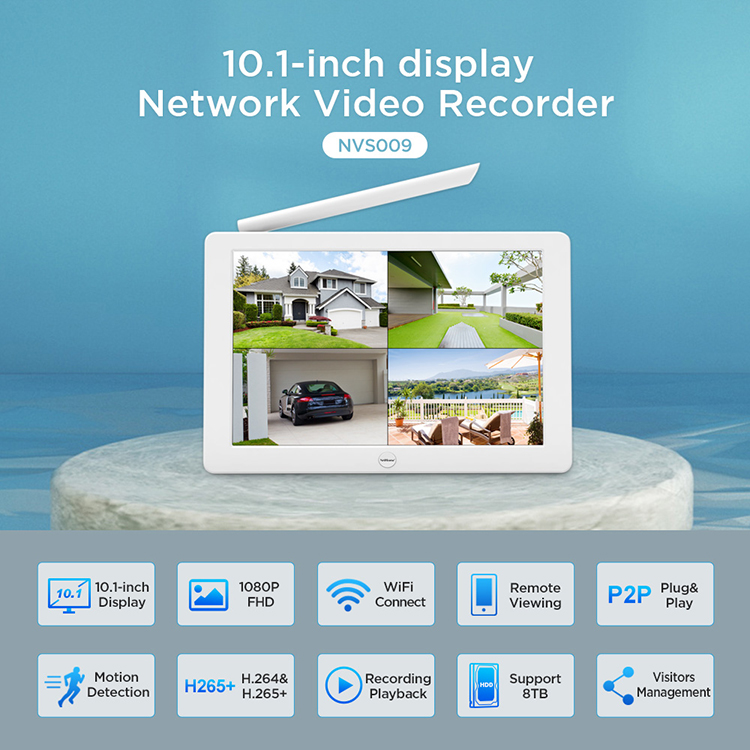 10.1 Inch LCD NVR Video Surveillance System NVR Kit Two Way Audio 2MP Wifi PTZ Dome Camera 4 Channel
