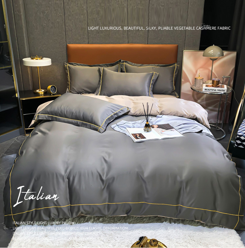 Custom Solid Color Washing Silk Quilt Cover Full Size Duvet Cover Bed Sheet Set with 1