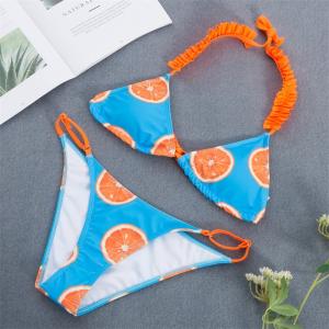 Wholesale Tiered Layer Tie a Knot Front Top With Low waist Bikini swimsuit high cut from china suppliers