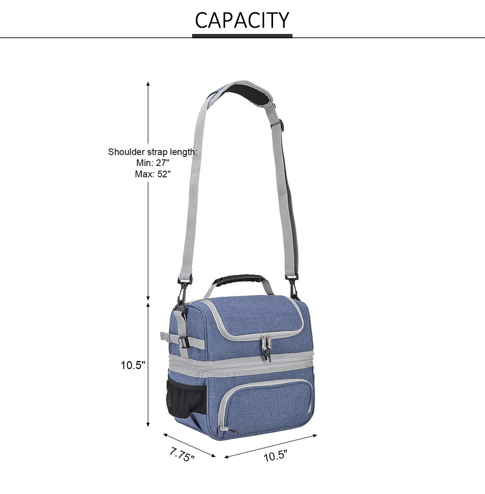2 Compartment Lunch Bag Tote Large Insulated Cooler Thermal Lunch Box Tote