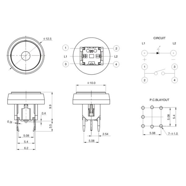 12.5mm Diameter Illuminated Tact Switch Round Shape For Household Appliances