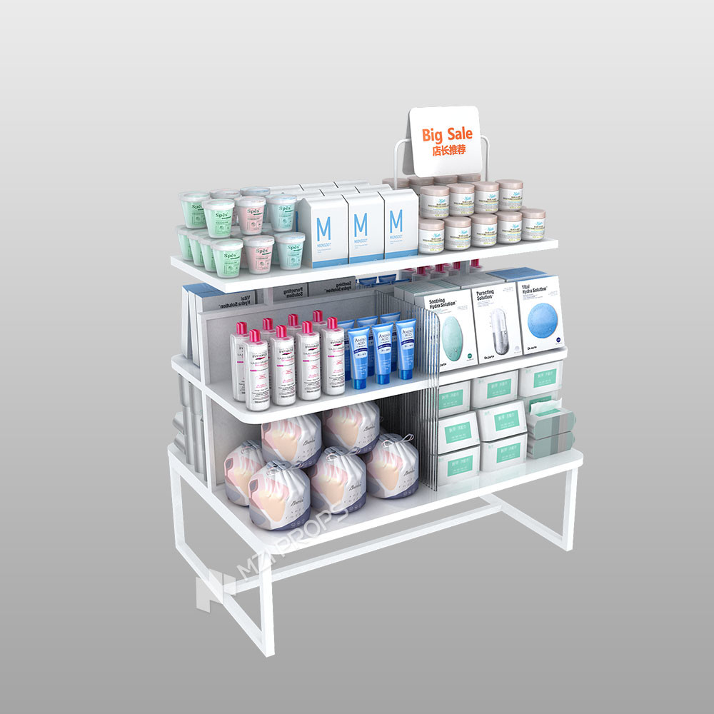 Multi-Function Facial Mask Stand White Multi-layer Display Rack for Makeup Store Interior Design