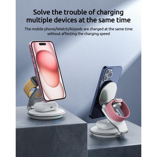 ABS Zinc Alloy Silicone 3In1 Wireless Charger Magnetic Folding Customized