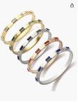 18 K Love Friendship Bracelet Bangle Gold With Cubic Zirconia Stones Hinged Gift
