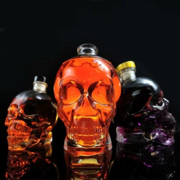 Customize Skull Shape Hot Stamping Screen Printing 750ml Glass Liquor Bottle