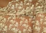 Gold Retro Scalloped Corded Lace Fabric , Polyester Embroidered Floral Tulle